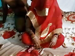 Indian beautiful bhabhi in red saree.