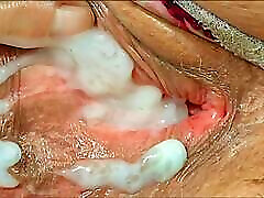 Huge load of sperm dripping down my wide open pussy, black cock busting nut close up, best and most viewed jerking off porn