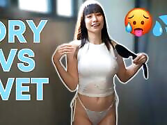 How See Through is It? 4K Wet vs Dry Transparent T-shirt and Panties Try on wife fucked by mmf with Elixir Elf