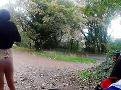 Strip to cross dress in car park, nearly caught twice, flashing stockings and panties