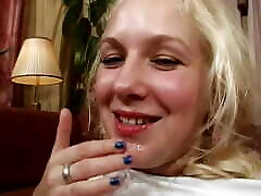 Nasty blonde French doll roasted by several dudes before facial