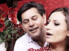 Behold the Sizzling Brunette in Dark-hued Pantyhose Getting Fucked by Bartender, Leaving Jizz on Her jav orgasm funny Titties, and Enjoying Extraordinaire Sex -