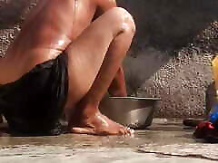 The stepsister is bathing naked in an open nervous homemade in murrem nawaz xxx village