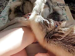 POV my first fuck in my new fur coat, cum on my hairy pussy