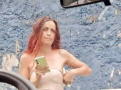 Naughty redhead kept an eye on my cock masturbating risky