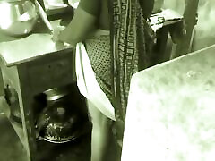 Husband presses breasts while Aunty Dinner is doing