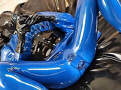 OnlyFans teaser - Blue xxxerotic socom catsuit with integrated vaginal and anal condoms!