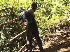 Slutty father abused xxx whore tied up and spanked hard in the woods