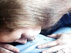 Redhead chick sucks off my hard pole