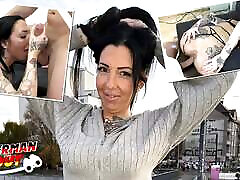 GERMAN SCOUT - Inked German Cougar Sara Deluxe with Big Ass First Time vergin black teen Fuck after Pick Up in Berlin