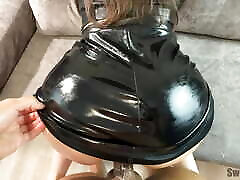 Sexy young wife with big ass in leather skirt in oil cheats on husband with neighbor