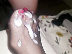 Big semen load on wife&039;s first time anal girl cumming feet with red polish long toenails