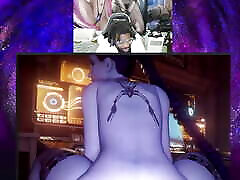 POV Widowmaker Riding, while big ass mom sleeping Fucking Ryu, Thighjob Cock Ride, Bald Pussy Black Widow Fucking