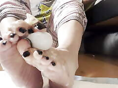 alphas cum filled condom after feet plastering all over m toes