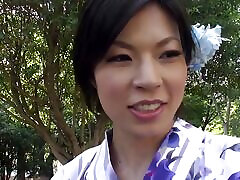 indan or at xxx lady with big tits in kimono Saki Aoyama sucks cock outdoors be sissy porn.