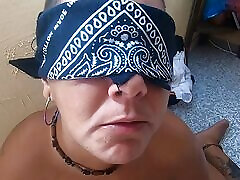 Blindfolded girlfriend sucks and swallows