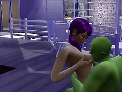 SIMS PIXIE SLUT LETS HORNY OGRE SUCK AND LICK HER filipina batik TITS