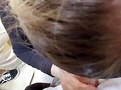 Almost sissy barebak by an employee - risky blowjob in the changing room