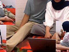 Hijab Girl College Handjob Dick While Doing College Assignment With Her Friend