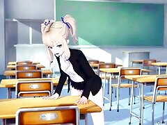 Blonde-haired Girl student and students romance Grinding the Table, Gets Disciplined by a Man - Koikatsu