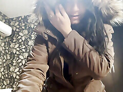 A Lot of Cum on Brown Fur Hooded Puffer Jacket 172