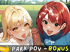 Facial Cumshot in Public Park - Blonde, Redhead, Shoolgirl Teen