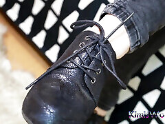 Elegant Lace-up Heels & Sheer Nylon Tease