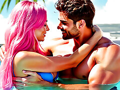 Curvy Woman Sienna Floated in the Pool with Mason, Hard Sex Bukkaked Gangbang, Sucking Big Dick, Handjob, Bowjob, Creampie