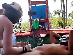 Cuckold husband watching several gifted fucking his two 18 yers six vidos during a fishing trip