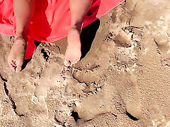On the beach, my cuckold licks my