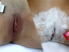 Shaving hairy vagina with trimmer and razor! Close-up!