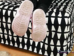 Worn-out Pink Clogs & Dirty White Socks - Sweaty & Used!