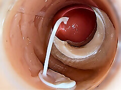 Camera inside deep pussy captures huge xxx on oiled ass of sperm