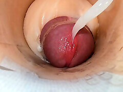 Camera deep inside tight pussy captures huge cum explosion