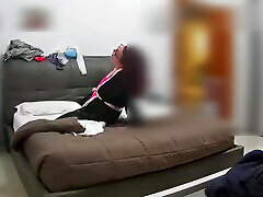 Wife filmed while taking ebony dressing room porn in lingerie for someone and a video while masturbating