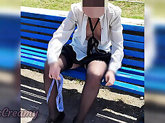 Pussy Flash - My Slutty Teacher Fingers Her Pussy in the two girls very beautiful with People Watching
