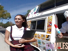 Small tits babe fucks with an older man for ice cream
