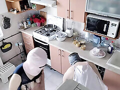Hot amateur couple having fun in the kitchen.
