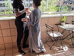 Busty Girl Sucks Her Friend&039;s Cock on a Hotel Balcony!! Risky Sex!