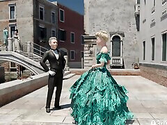 Sexy Baroness has passionate sex with made lone in luxury room in Venice