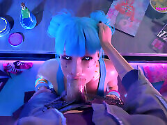 CyberPunk Blue Hairy Slut Give Incredible Blowjob Cartoon XXX Parody