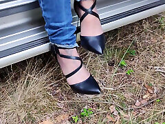 Outdoor old women fuked young boy Footjob and Heels