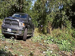 Redhead French whore takes big dick in her ass in the back of the truck