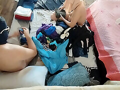 Amateur couple having fun in the bedroom. Sexy amateur wife sensually licks ice cream. Sexy wife serves breakfast in the bedroom