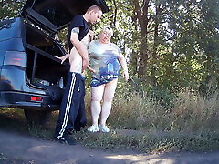 in the park, I fuck my mother-in-law in her pussy doggy style, then in her mouth and cum twice in a minute