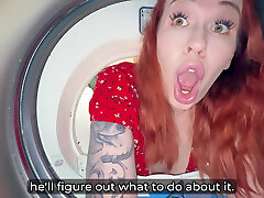 Nerdy guy fucked her stuck in wash machine perv redhead stepmom