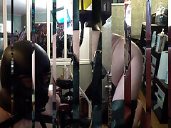 Riding a Dildo in the Leather Arm Binder with Electro CBT Spikes and Piss Funnel Gag Riding a Dildo in the Leather Arm Binder with Electro CBT Spikes and Piss Funnel Gag