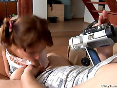 All natural ordinary looking filth Liza gives not bad blowjob to her BF