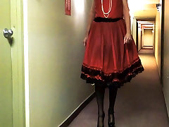 Sissy Ray in Red Dress in main corridor 2