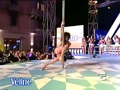 Two auntynude com dancing brunettes on a tv show in an upskirt porno show ass